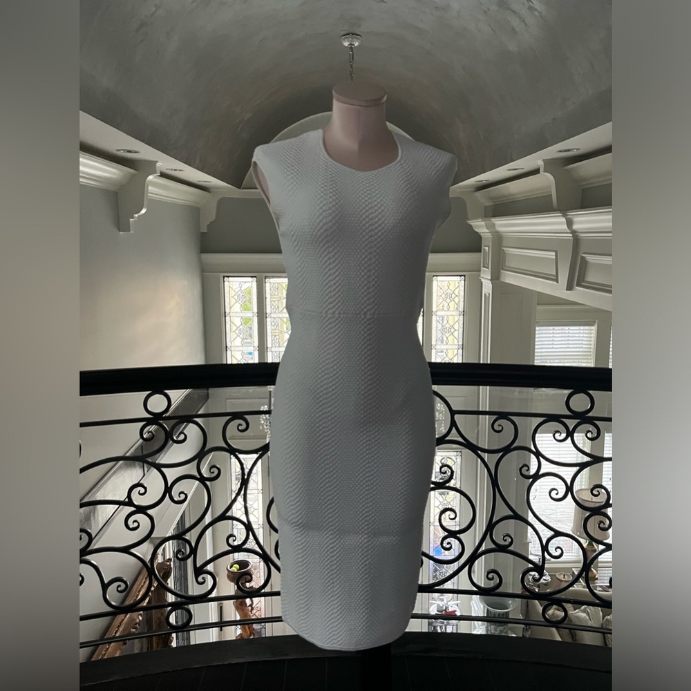 Michael Kors White Textured Midi Dress